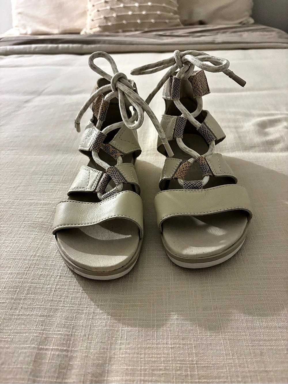 Sorel Joanie II Ankle Lace Wedge Sandal White & Brown